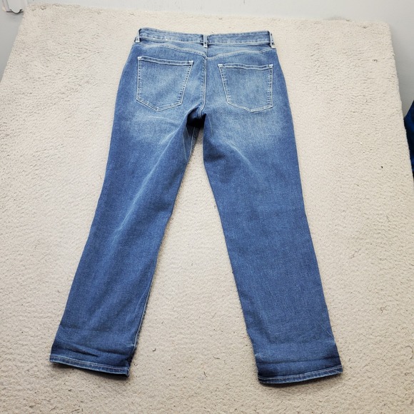 WHBM Jeans Womens 10 Blue Denim Whiskered High Waisted Streetwear Straight Leg - Picture 2 of 7